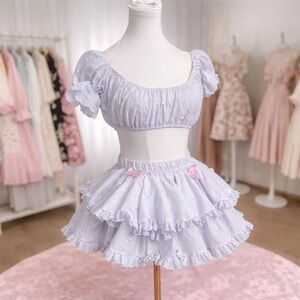 Coquette Lace Two Piece Set White Ruffle Skirt Cottagecore OS